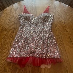 Sherri Hill Red and Silver Mini Dress